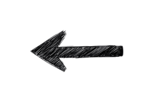 Graphic arrow pointing left sketch style, cut out transparent png