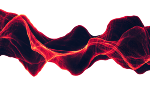 Futuristic wavy glowing red surface with dynamic lines, cut out transparent png