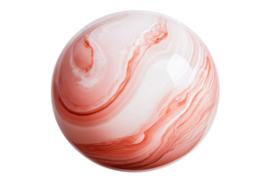 Sphere with red marble texture, stylish design, glossy surface, cut out transparent png