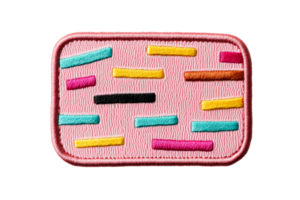 Rectangular textile patch with colorful stripes, cut out transparent png