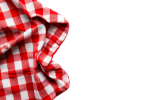 Red checkered tablecloth, folded fabric, picnic concept, cut out transparent png