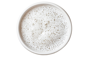 Bubbles in white cup overhead shot, macro, liquid, top view, cut out transparent png