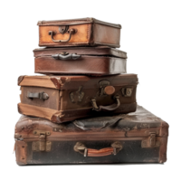 A Stack of Vintage Brown Leather Suitcases Showing Signs of Age and Wear png