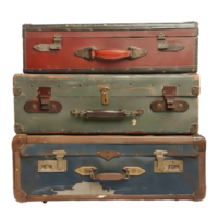 A Stack of Three Vintage Suitcases Ready for a Journey png