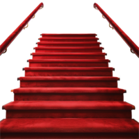 Elegant Red Carpet Staircase with Golden Handrails A Luxurious Ascent png