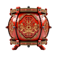 Intricate Red and Gold Chinese Ceremonial Drum with Elaborate Carvings and Designs png