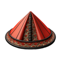 A Stunning 3D Render of a Conical Hat with Intricate Geometric Pattern png