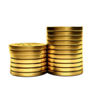 Two Stacks of 3d Shiny Golden Coins Representing Wealth and Prosperity png