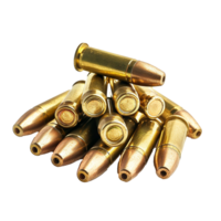 Closeup of a Stack of Brass Ammunition Rounds for Handguns or Rifles png