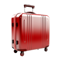 A shiny red hard shell rolling suitcase for travel and vacations png