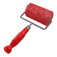 Highresolution 3D render of a red paint roller with a textured surface and metallic frame png