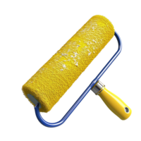 Highresolution 3D render of a yellow paint roller with a blue handle png