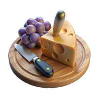serene minimalist Cheese Board with Knife and Grapes Isolated for Wine Pairings authentic png