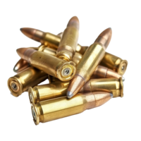 Closeup view of a pile of brass rifle cartridges ammunition bullets showing detail of casings and projectiles png