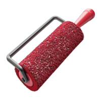 Highresolution 3D render of a red paint roller with a textured surface and metallic handle png