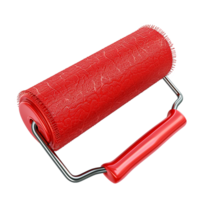 Highresolution 3D render of a red paint roller with textured sleeve and metallic handle png