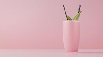 Pink Smoothie with Green Garnish in Minimalist Setting photo