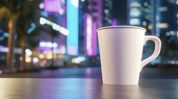 white coffee mug of black table photo