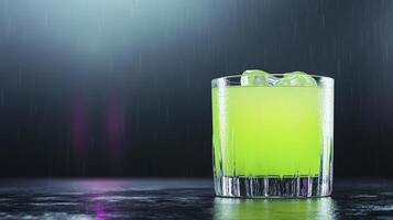 Lime Green Cocktail in Rain A Dark and Refreshing Drink photo