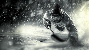 Hockey Player In Action Monochrome Image Of Intense Game Play In photo