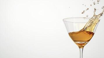 Amber Liquid Splashing In Martini Glass On White Backgrounds photo