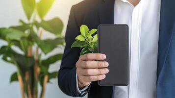 Businessperson Holding a Plant and Textured Object and Background photo
