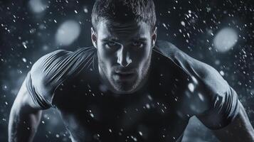 Determined Athlete In Snowstorm Close up Portrait Image with Facial photo