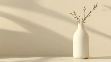 Minimalist Still Life White Vase with Dried Flowers in Soft Sunlight photo