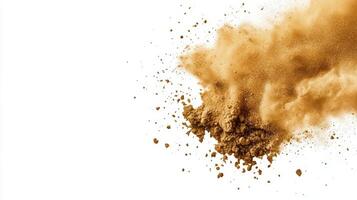 Abstract Tan and Gold Powder Explosion on White Background photo
