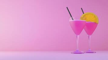 Two Pink Cocktails with Orange Garnish on Pink Backgrounds for summer photo