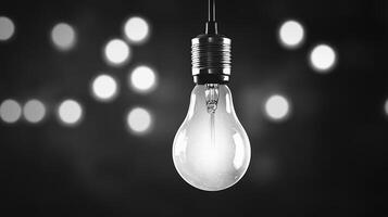 Glowing Lightbulb In Black And White Bokeh Backgrounds Style photo
