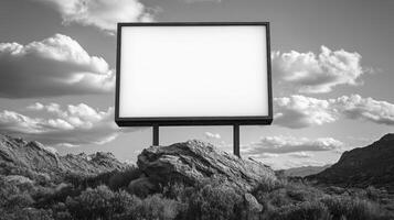 Blank Billboard On Desert Outcrop Under Cloudy Sky photo