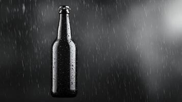 Dark Brown Beer Bottle In The Raining Weather photo