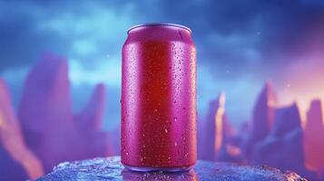 Pink Metallic Container On Ice Against A Dramatic Purple And Blue photo
