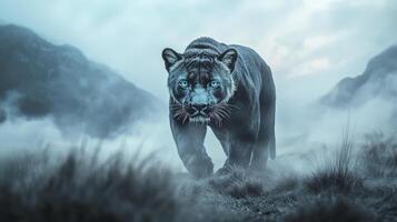 Big Cat In Misty Mountains Digital ArtWork photo