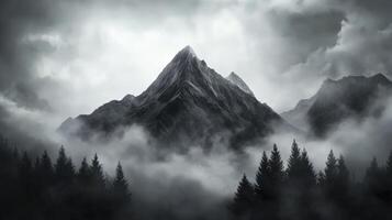 Misty Mountain Top A Gray Scale Landscape Photo of a Snow Capped Peak