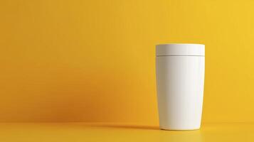 White Cylindrical Container On Vibrant Yellow Backgrounds of Color photo