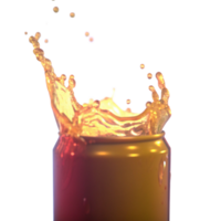 A vibrant splash of soda erupts from an aluminum can against a stark black background, capturing the dynamic movement of liquid png