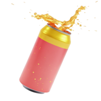 Refreshing Pink Soda Can with Splashing Liquid and Golden Top png