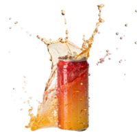 Refreshing Soda Can with Splashing Liquid and Bubbles png