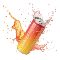 Refreshing Soda Can with Splashing Liquid and Orange and Red Gradient png