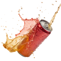 Refreshing Soda Pop Explosion in a Red Can with Splashing Liquid png