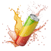 Refreshing Summer Fruit Drink in a Can with Splashing Liquid png