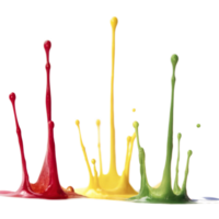Vibrant paint splashes in red yellow and green colors exploding against a black background png