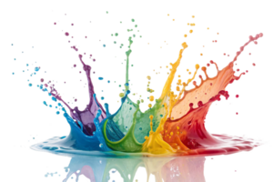 Vibrant Rainbow Colored Liquid Splashing on Black Background Dynamic Paint Explosion png