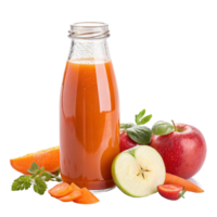 Delicious and Refreshing Carrot Apple Juice Bottle with Sliced Fruits and Vegetables png