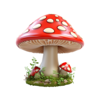 Enchanted Giant Mushroom with Smaller Mushrooms and Lush Greenery in a 3D Render png