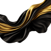 Abstract image of flowing black and gold silk fabric waves elegant luxury design background png