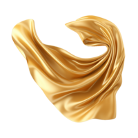 Abstract image of flowing golden silk fabric swirling in a dynamic motion, luxurious and elegant textile texture background png