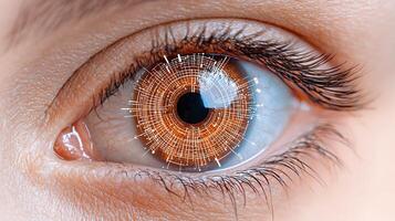Detailed Close Up of a Hazel Eye with Intricate Iris Pattern photo